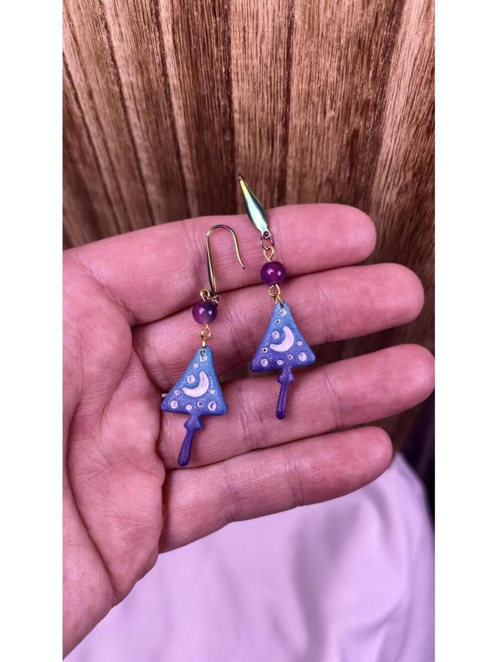 The Mycena Mushroom Dangle Earrings in Blue